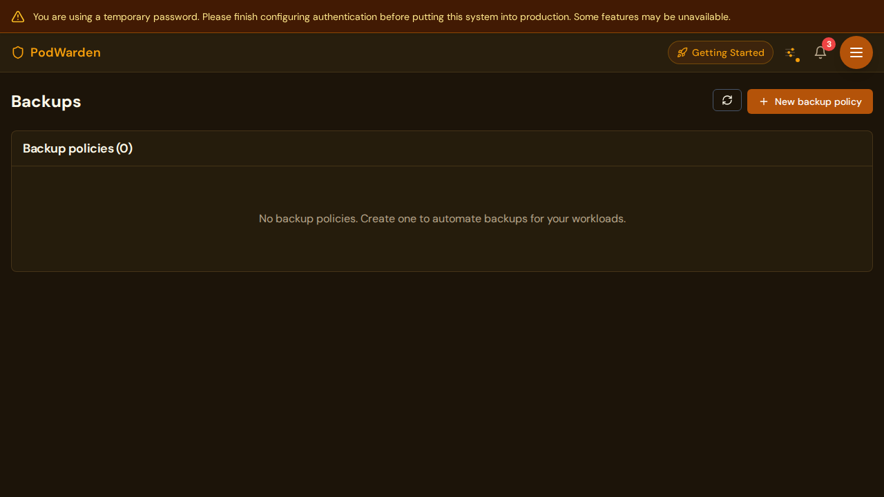 PodWarden backups page