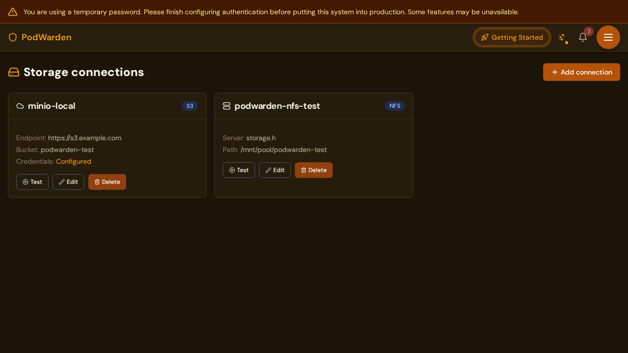 PodWarden storage page
